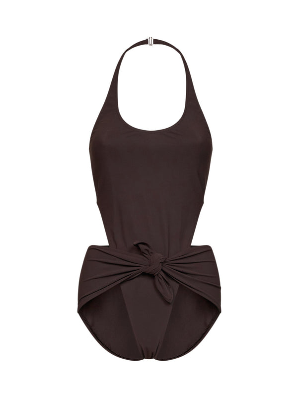One-Piece Swimsuit, Brown Jersey Polyamide Swimwear