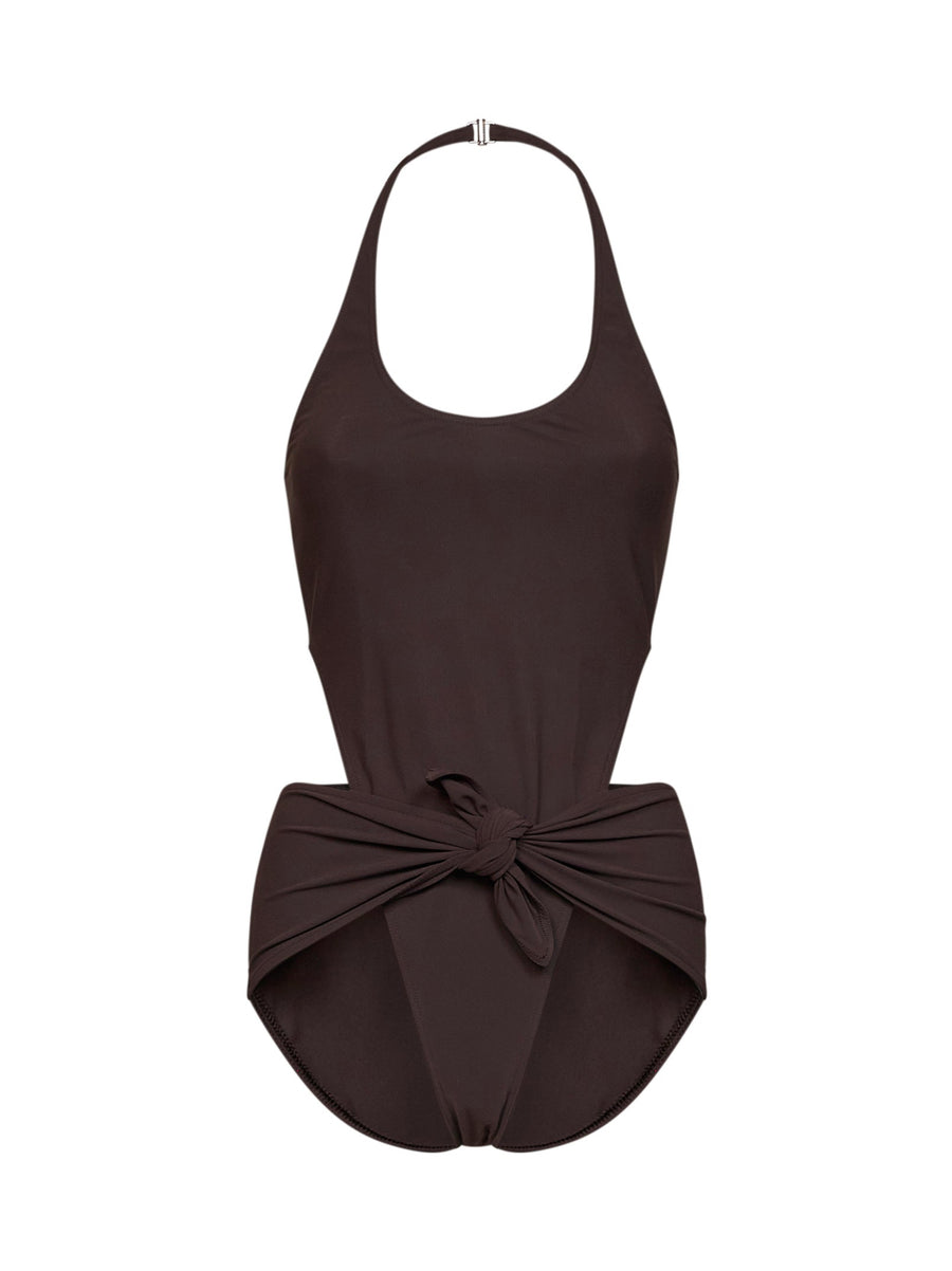 One-Piece Swimsuit, Brown Jersey Polyamide Swimwear