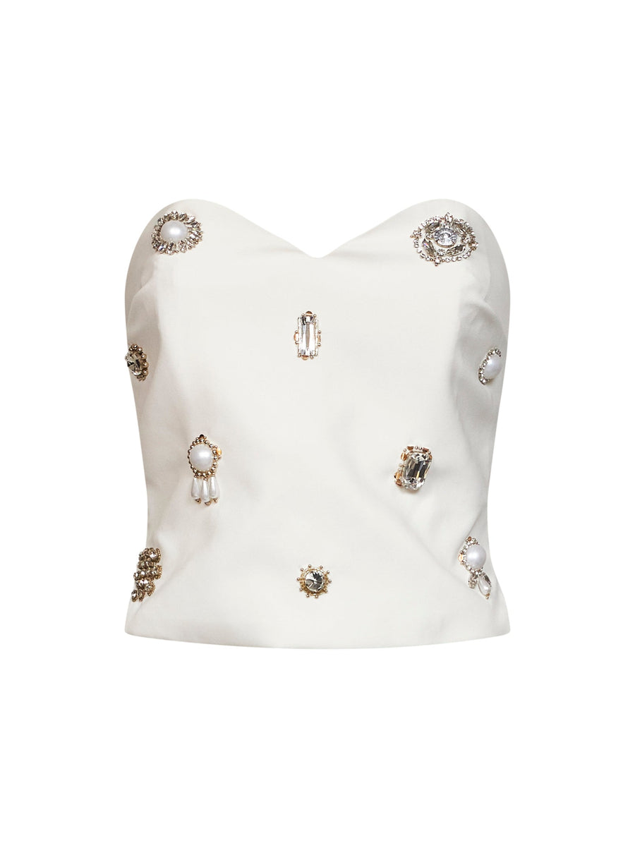 Bustier Top White Crêpe Recycled Polyester Tops