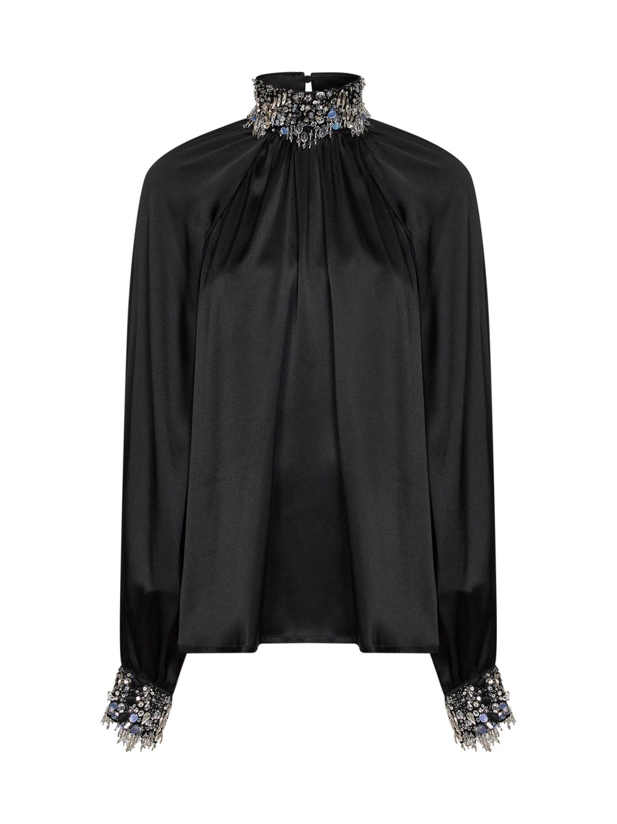 Blouse Silk-Blend Satin Black Recycled Polyester