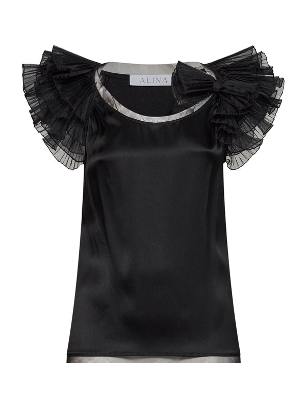 Top Silk-Blend Satin Black Acetate Tops