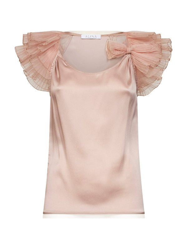 Silk-Blend Satin Top Powder Pink Acetate Tops
