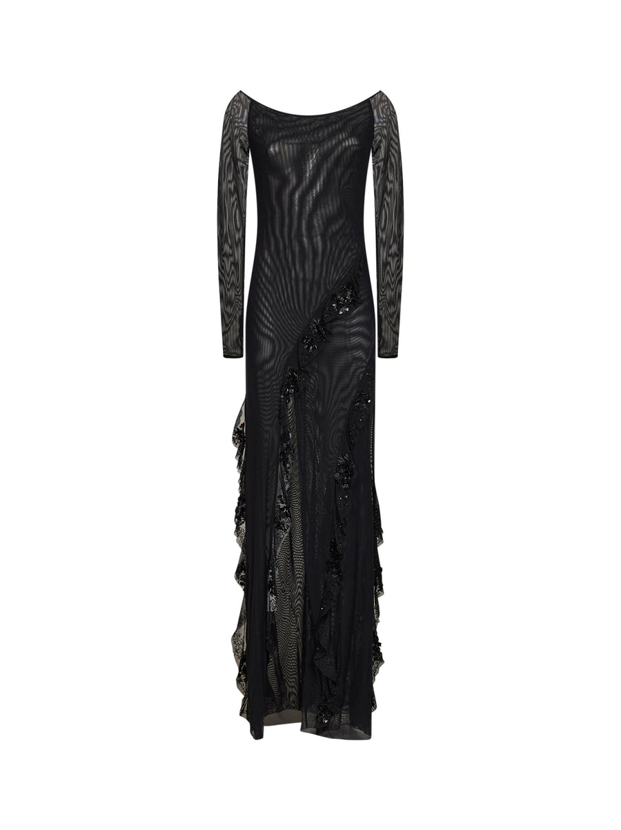 Maxi Dress Black Stretch Tulle Polyamide
