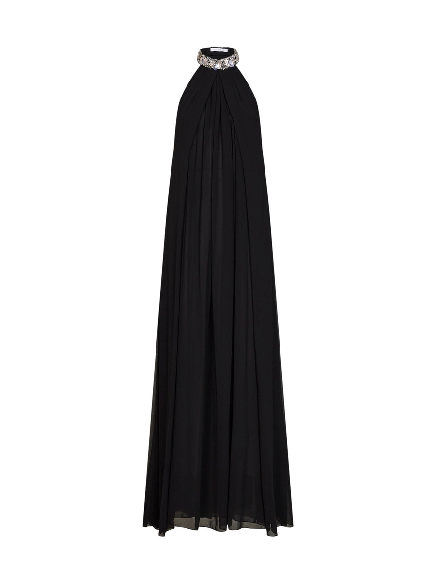 Dress Maxi Georgette With Crystal Embroidery Black