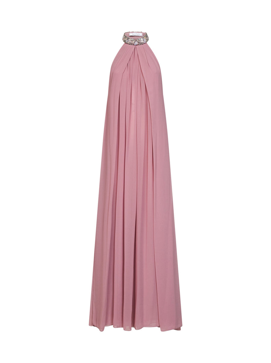 Maxi Dress Pink Georgette Polyester