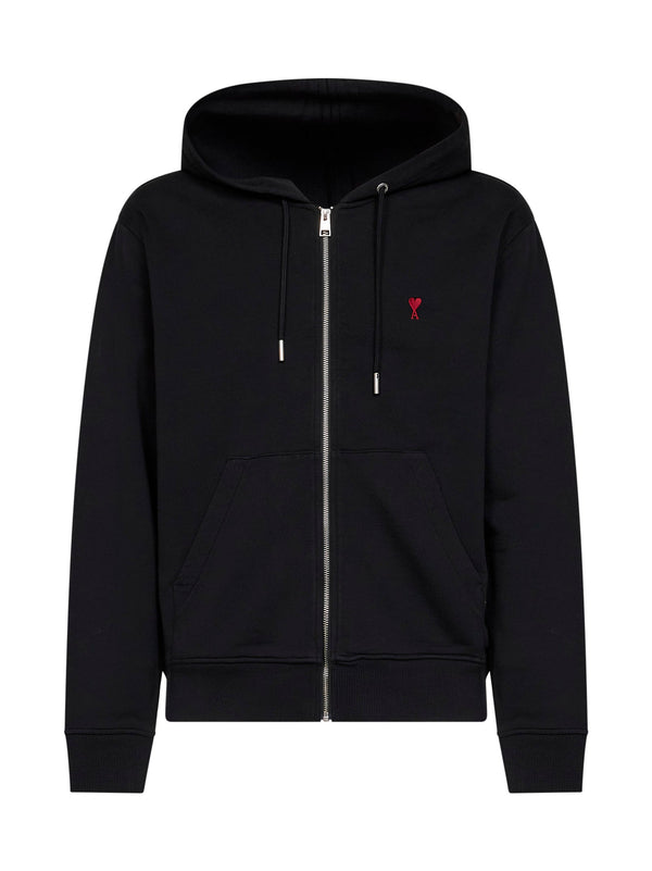 Zip-Up Cotton Hoodie Ami De Cœur Black Sweatshirts