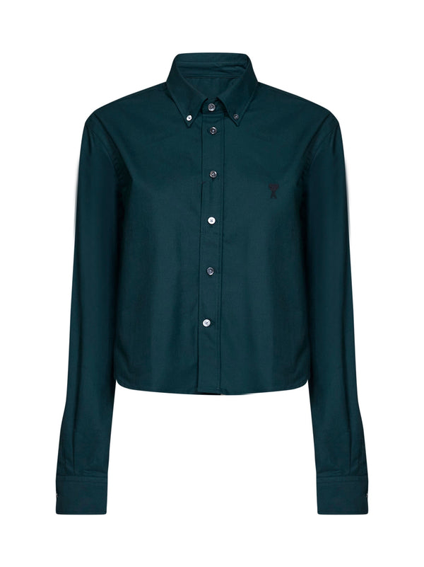 Shirt Cropped Cotton Poplin Green