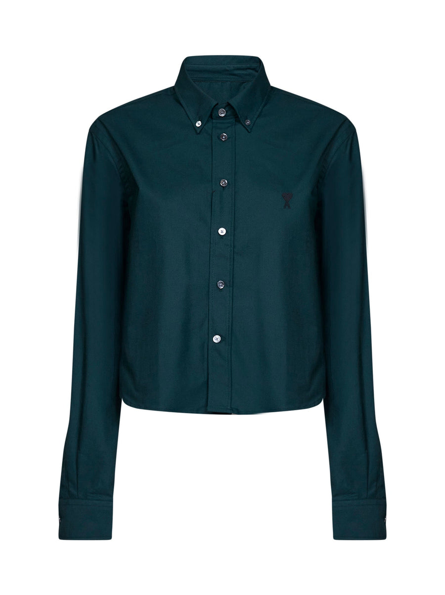 Shirt Cropped Cotton Poplin Green