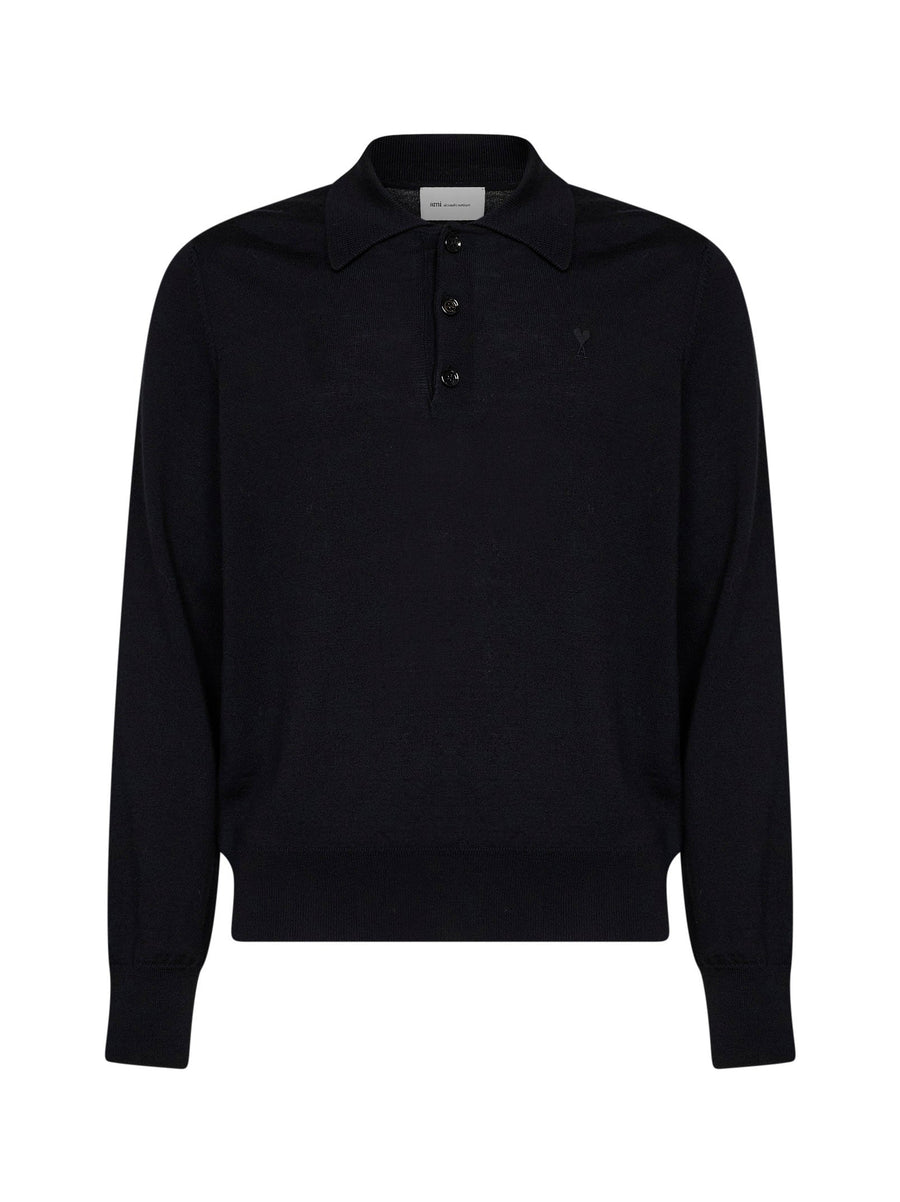 Polo Shirt Ami De Cœur Black Merino Wool