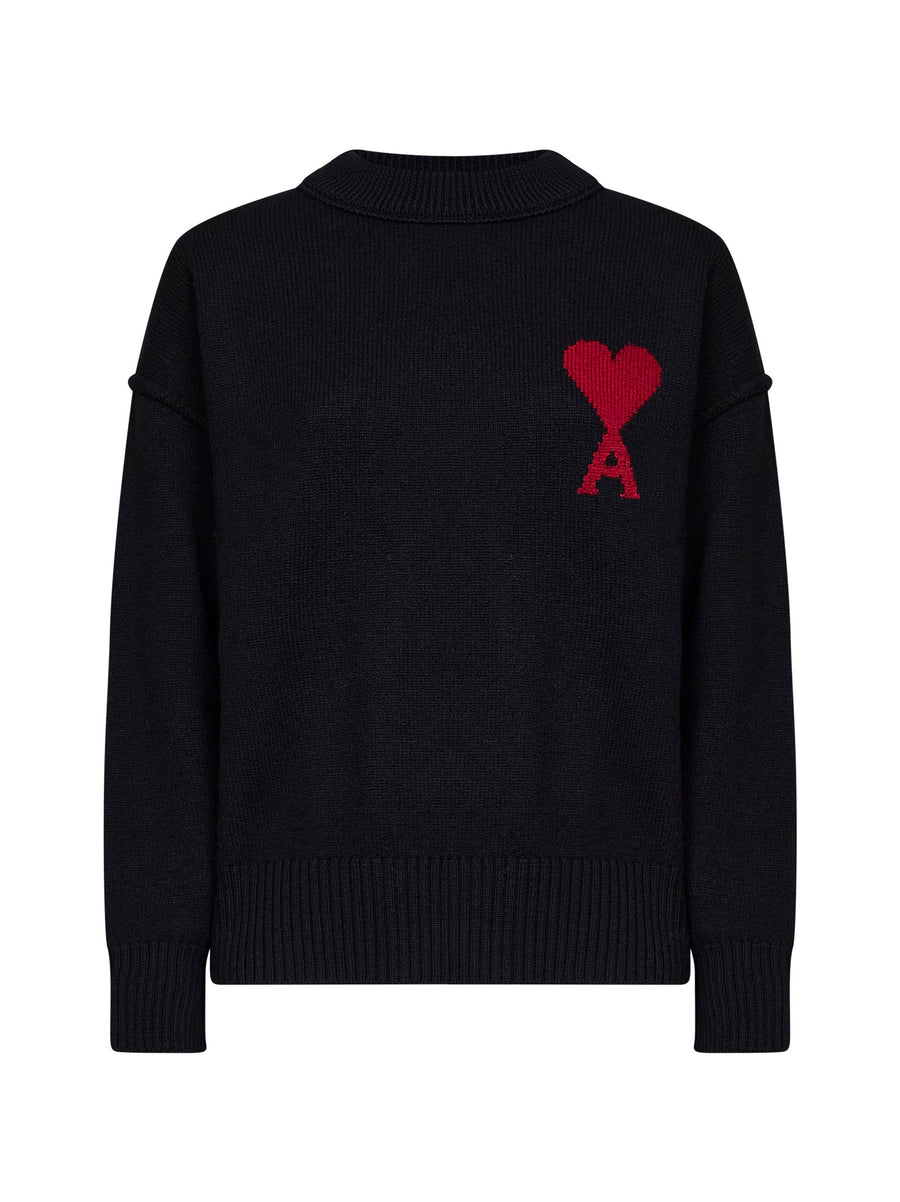 Crewneck Ami De Cœur Silk Sweater Black