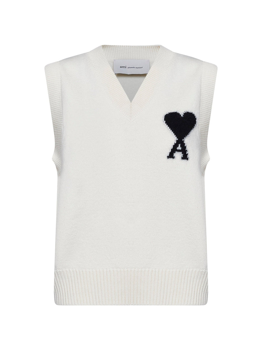 Knit Vest Ami De Cœur Merino Wool Ivory Knitwear