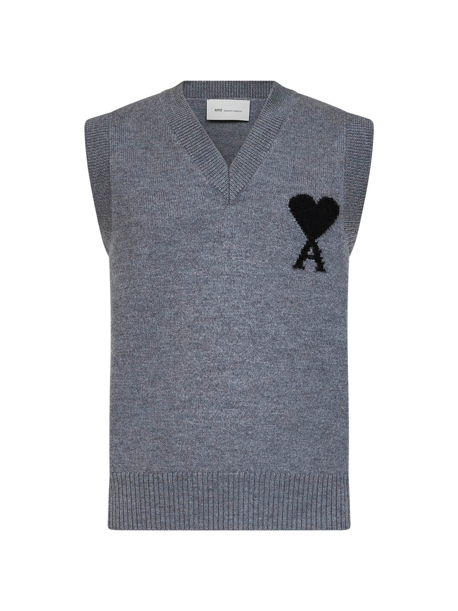 Knit Vest Ami De Cœur Grey Merino Wool Knitwear