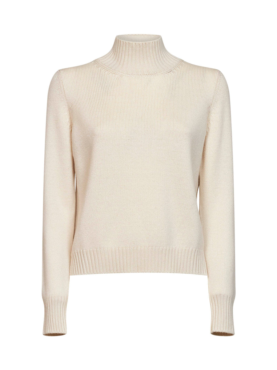 Knit Mock-Neck Sweater Beige Virgin Wool