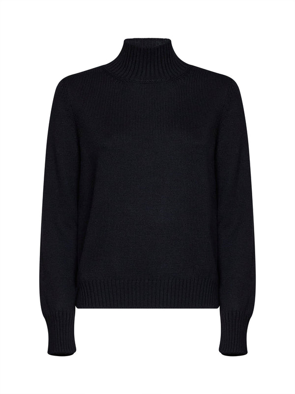 Knit Sweater, Mock Neck, Black Virgin Wool