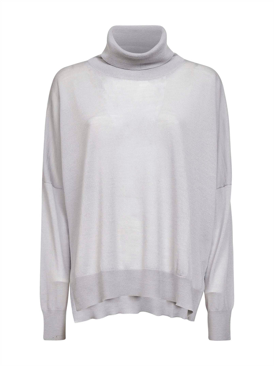 Oversized Turtleneck Sweater Grey Virgin Wool