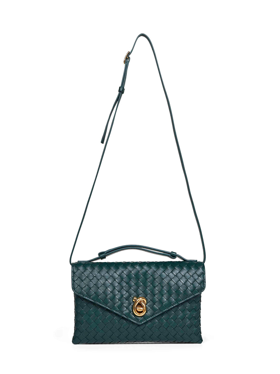 Crossbody Bag Knot Lock Emerald Green Lambskin Satchels & Cross Body