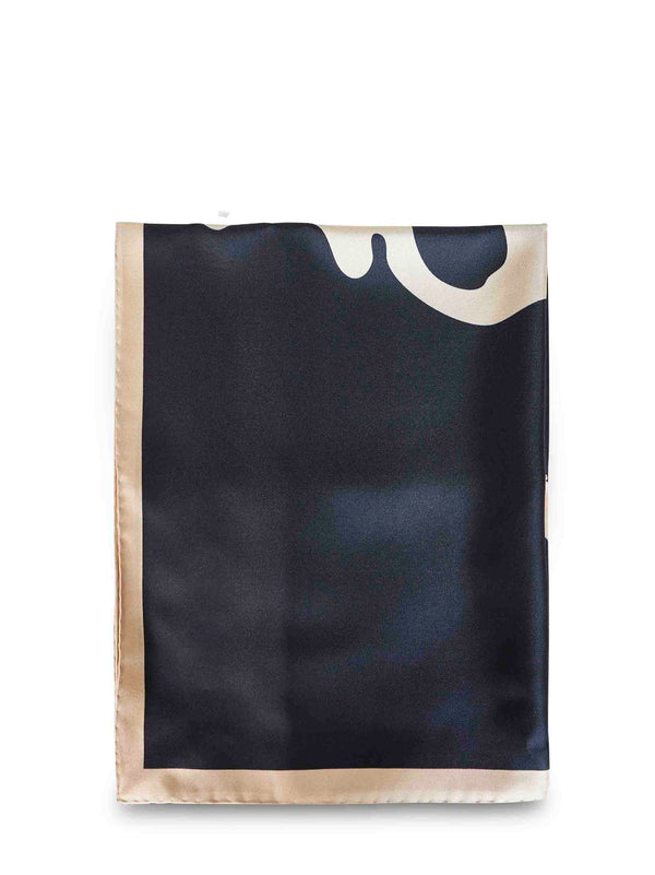 Silk Scarf Midnight Blue Graphic Print