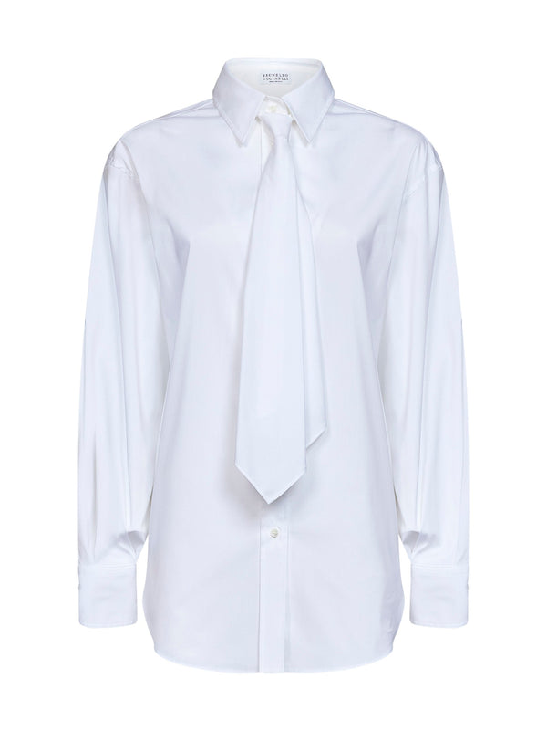 Shirt With Tie White Poplin Lyocell