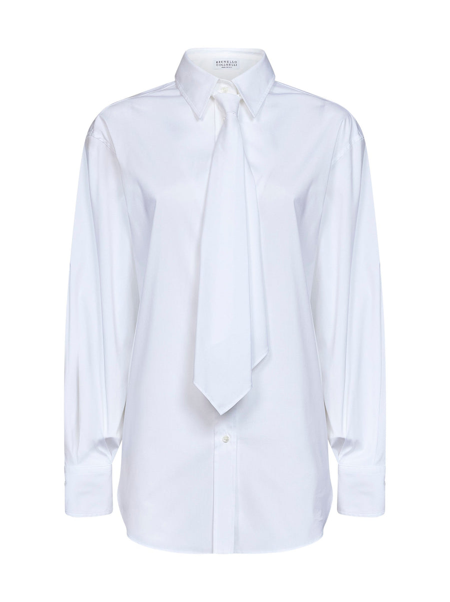 Shirt With Tie White Poplin Lyocell
