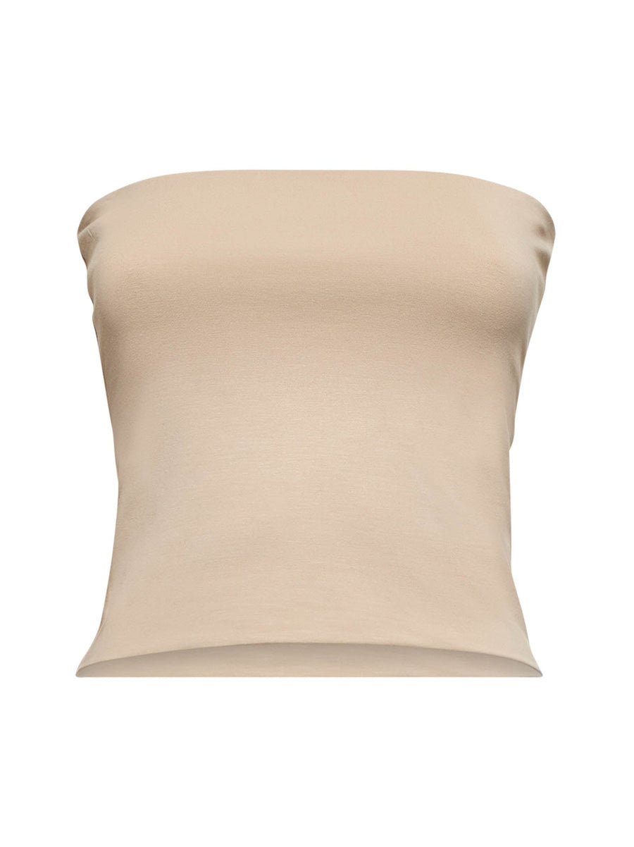 Jersey Bandeau Top Beige Cotton Tops