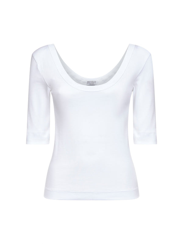 T-Shirt Ribbed Stretch Jersey White Cotton T-shirts & Jerseys