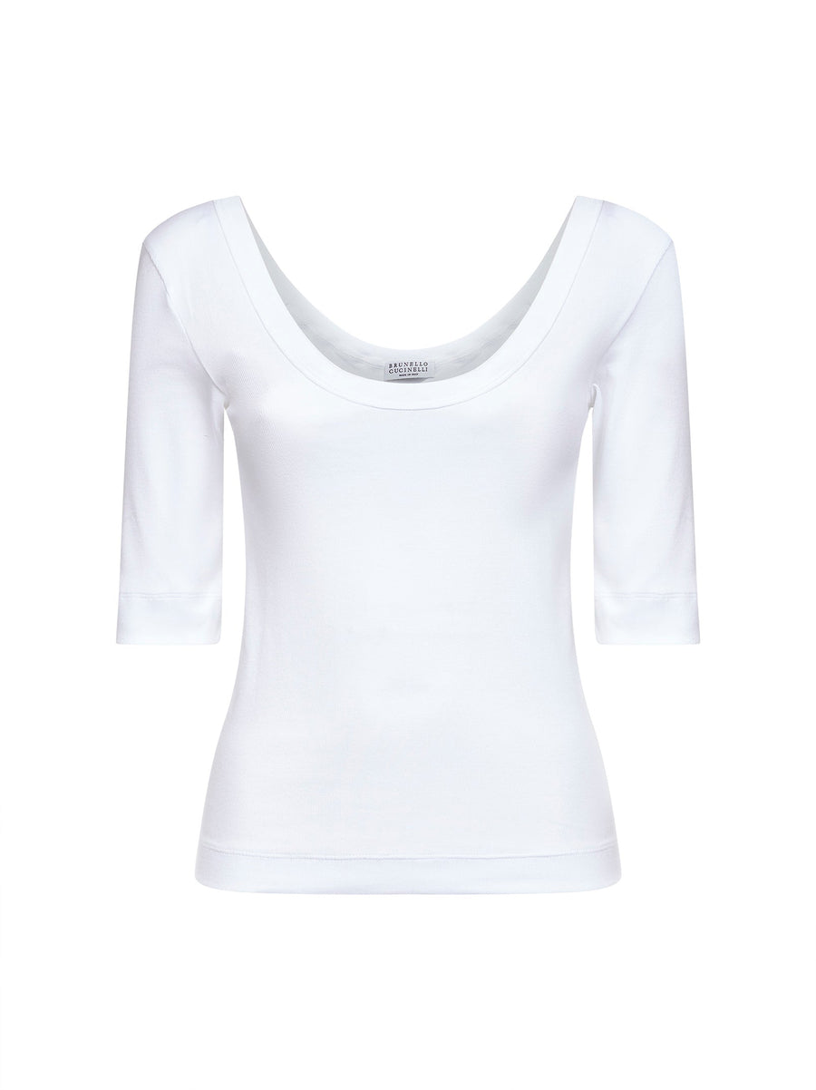 T-Shirt Ribbed Stretch Jersey White Cotton T-shirts & Jerseys