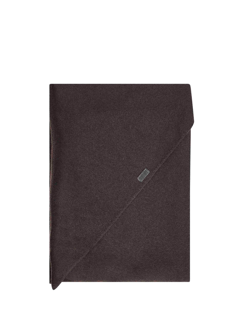Large Cashmere Scarf With Monili — Brown