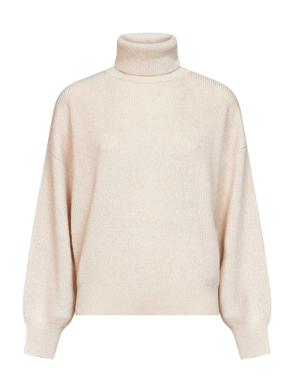 Knit Turtleneck Sweater, Butter Lamé Beige