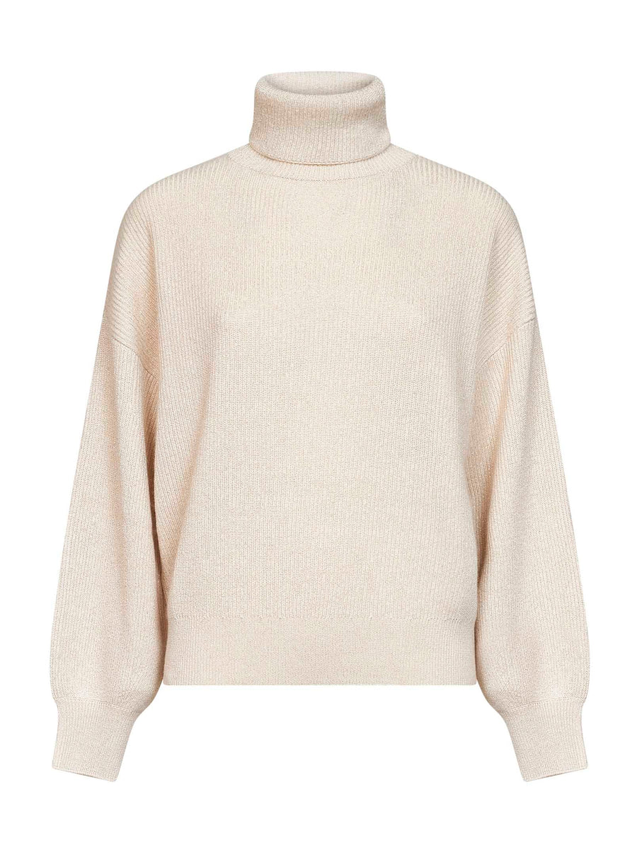 Knit Turtleneck Sweater, Butter Lamé Beige