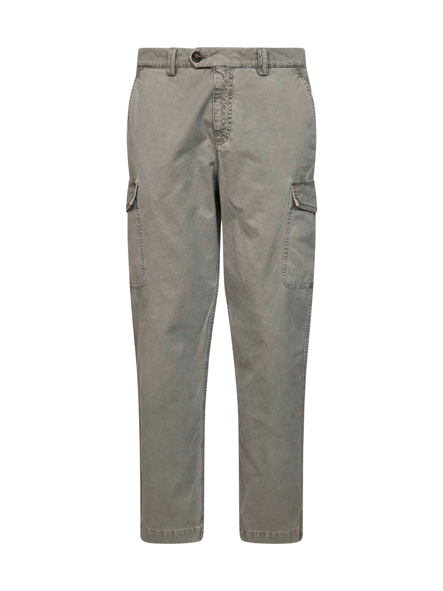 Cargo Trousers Peached Cotton Gabardine Washed Green