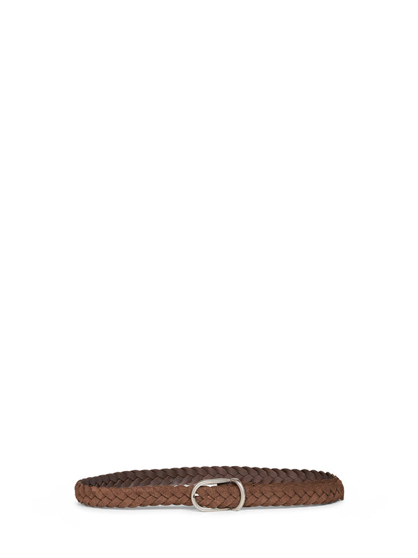Woven Suede Belt Brown Calf Leather