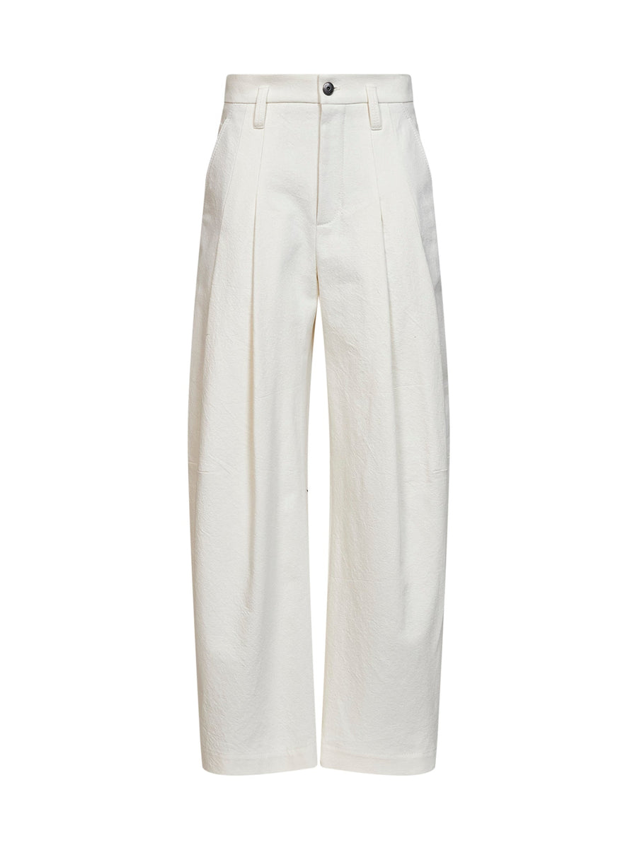 Baggy Trousers Ivory Wool-Denim Cotton
