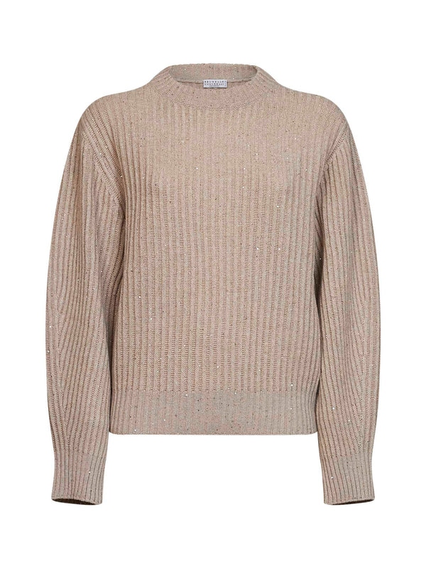 Sweater Ribbed Crewneck Beige Cashmere