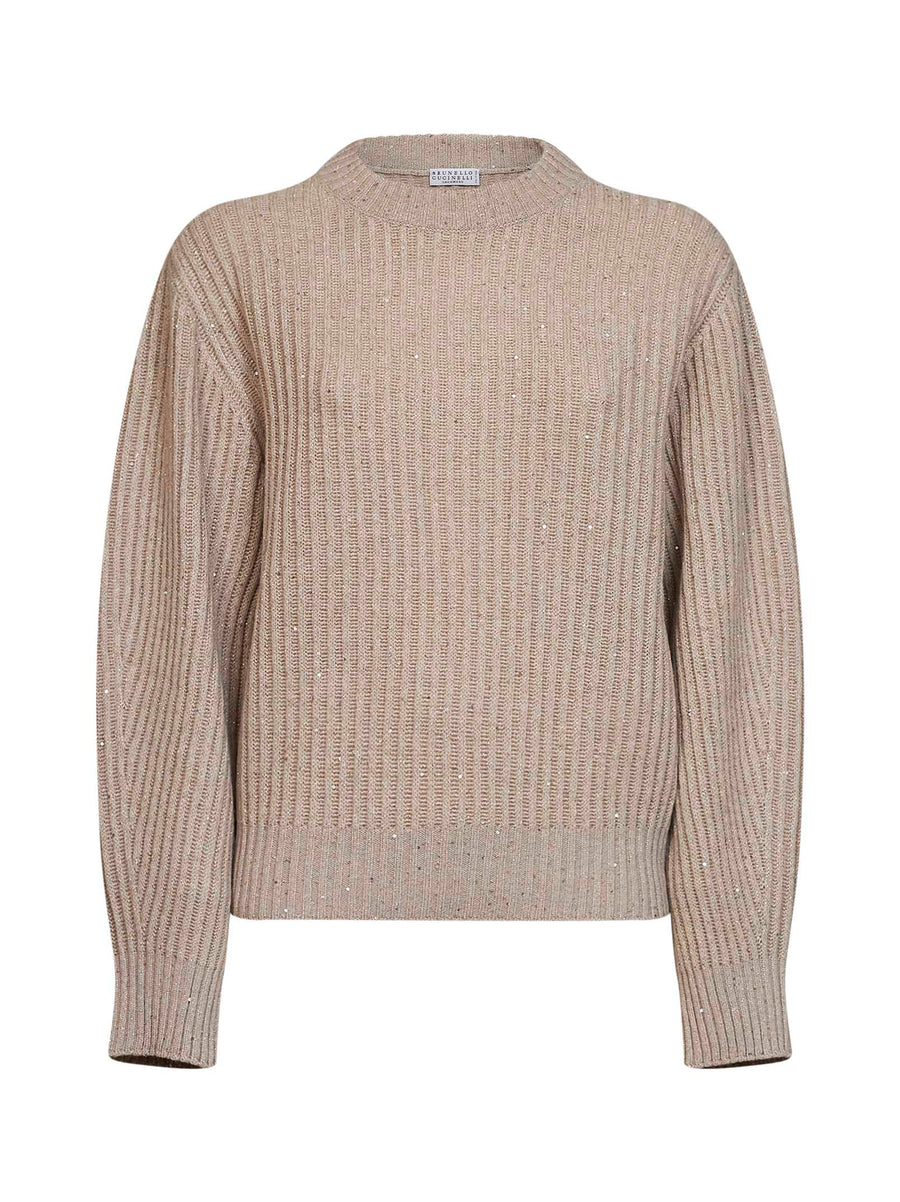 Sweater Ribbed Crewneck Beige Cashmere