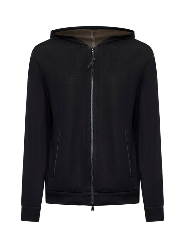 Zip-Up Hoodie Black Cotton-Silk Interlock Cardigans