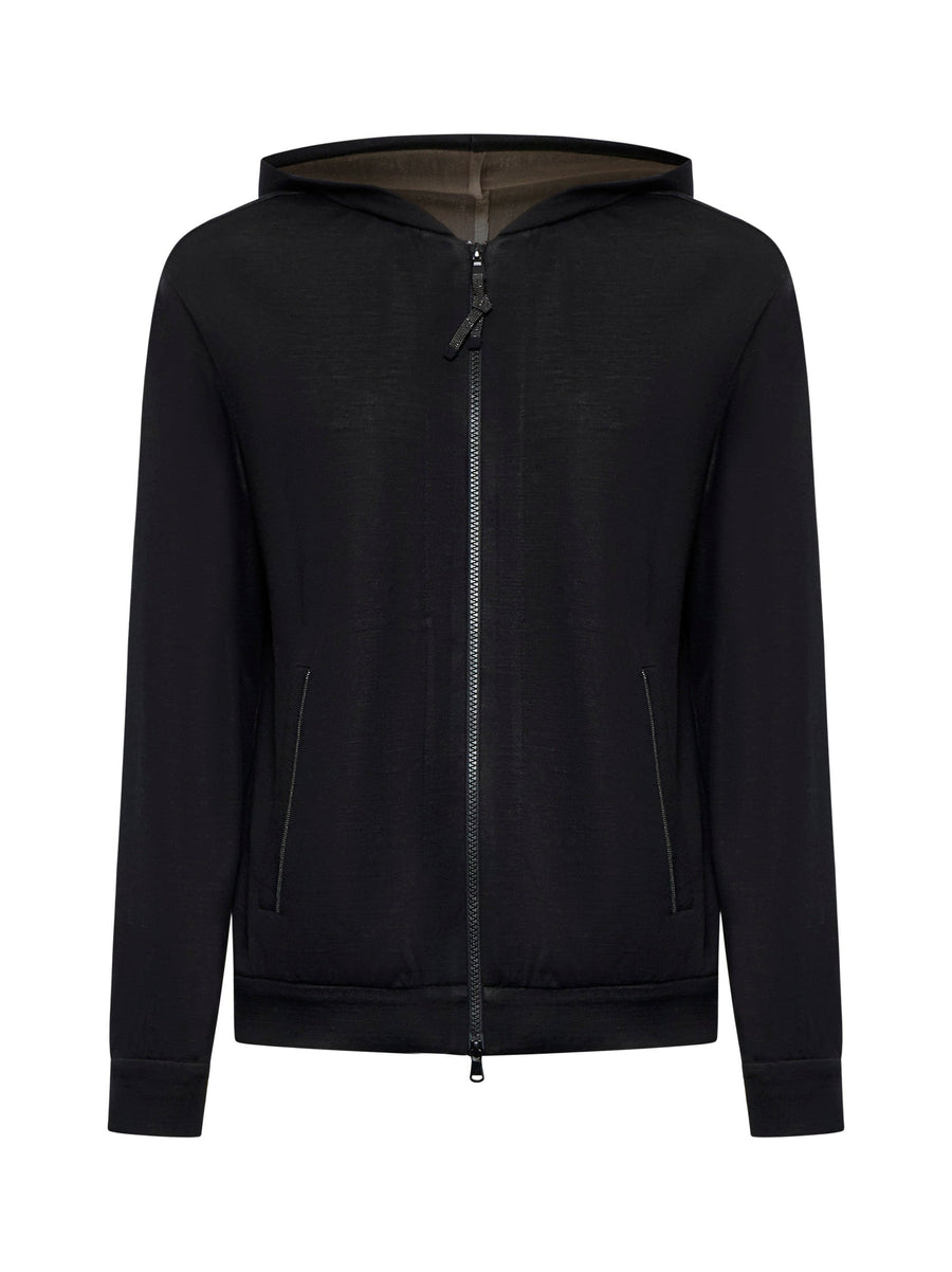 Zip-Up Hoodie Black Cotton-Silk Interlock Cardigans