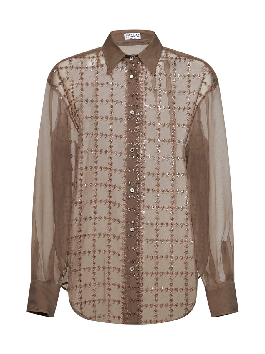 Shirt Silk Georgette Embroidered Brown