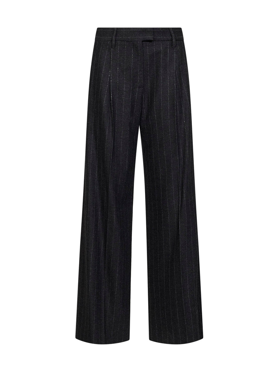 Trousers Anthracite Wool-Blend Sequin Pinstripe Grey Virgin Wool