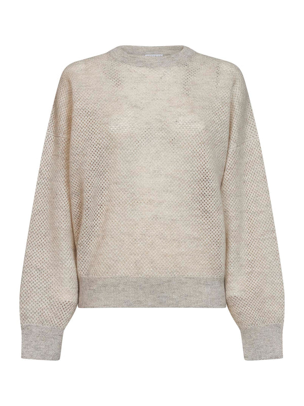 Net Double-Knit Sweater Ivory Beige