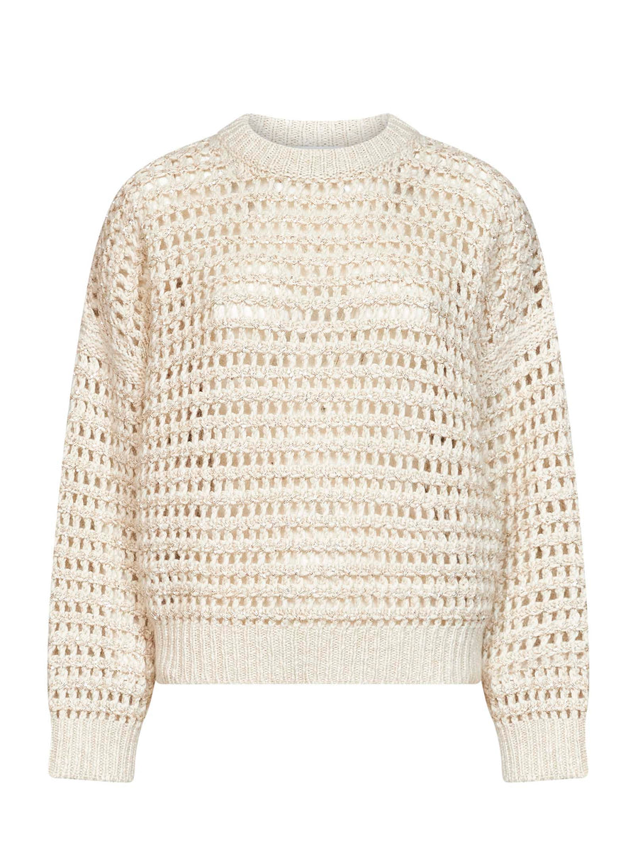 Net-Knit Sequin Sweater Beige