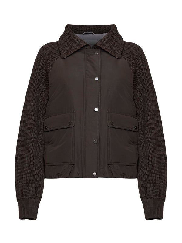 Puffer Jacket Techno Taffeta Brown Cotton