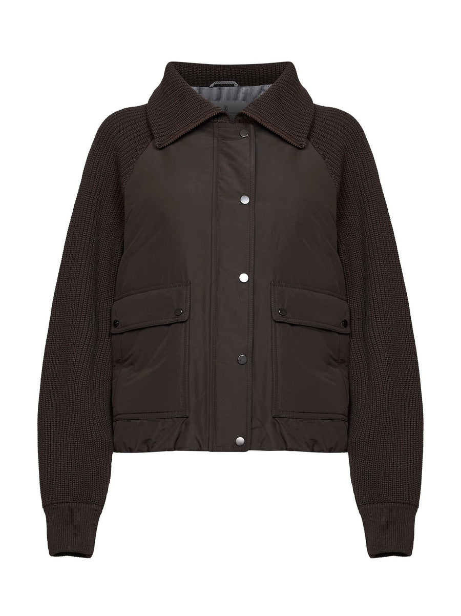 Puffer Jacket Techno Taffeta Brown Cotton