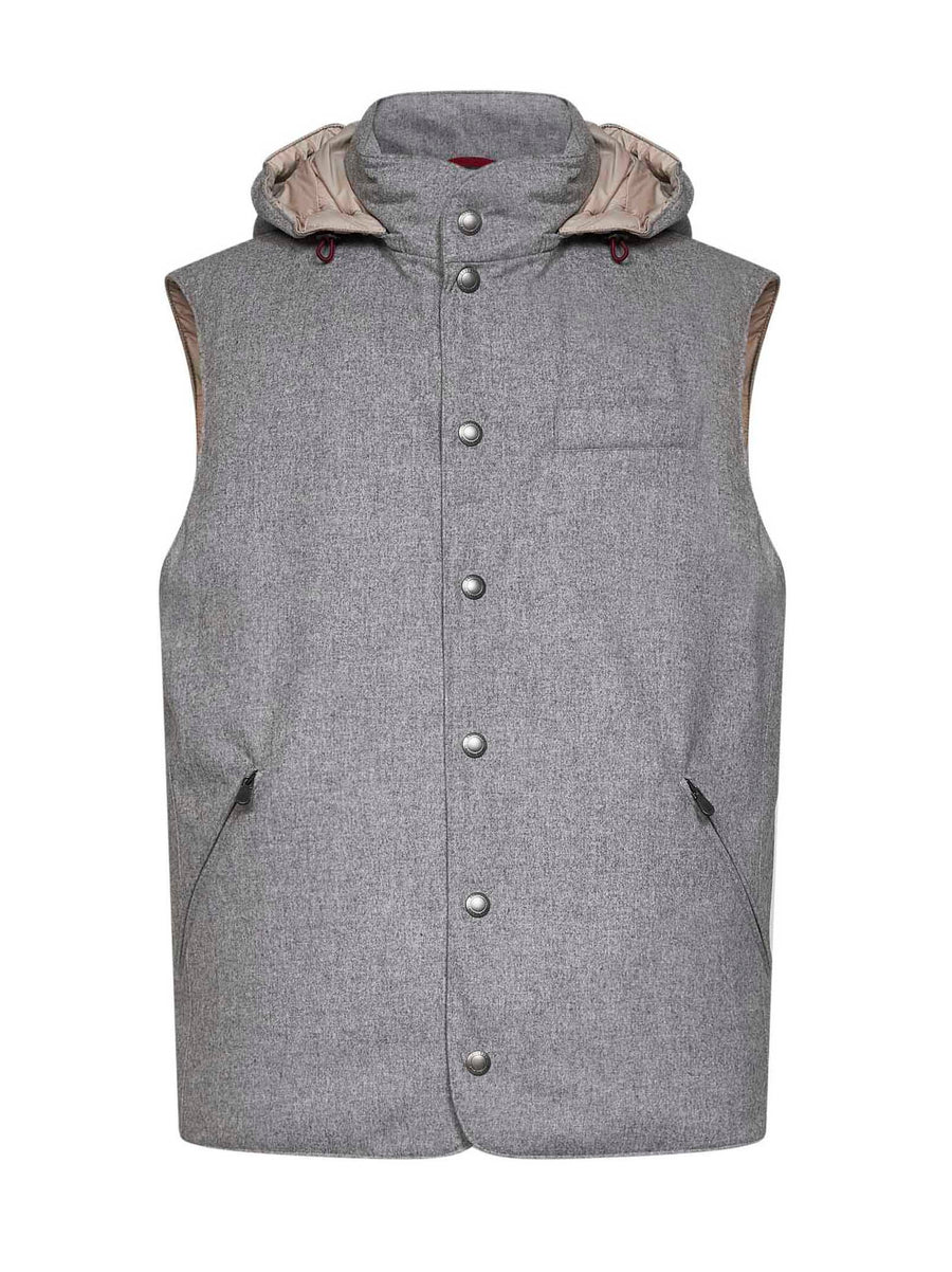 Wool Padded Hooded Vest Light Grey & Down Jackets