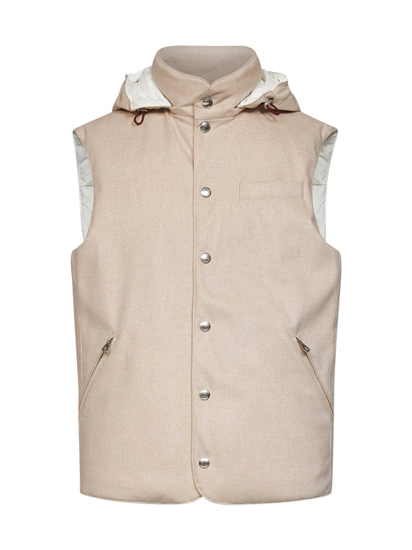 Wool Padded Hooded Vest Beige & Down Jackets