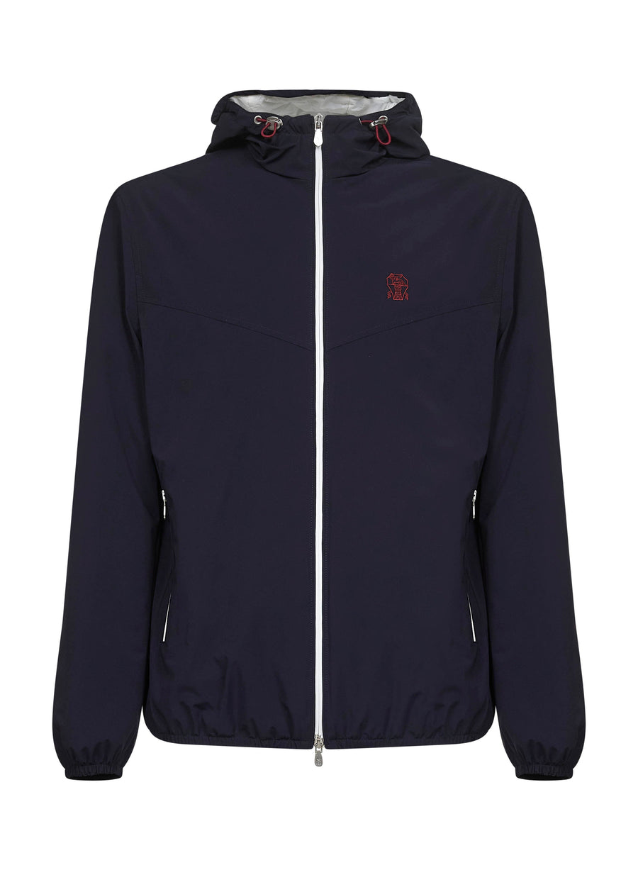 Hooded Nylon Jacket Blue Polyamide Bomber