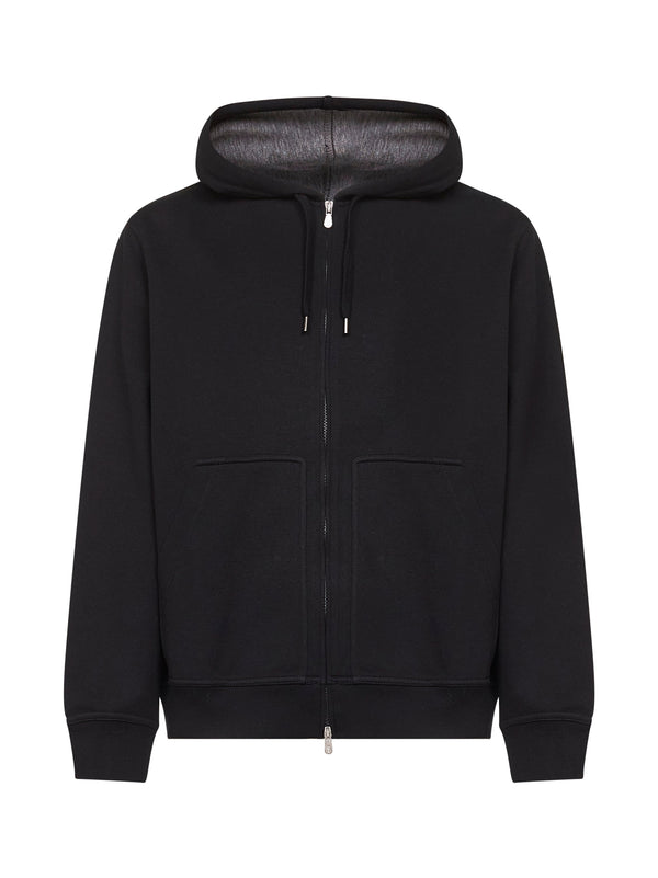 Hoodie Double-Fleece Zip-Up Black Cotton Sweatshirts