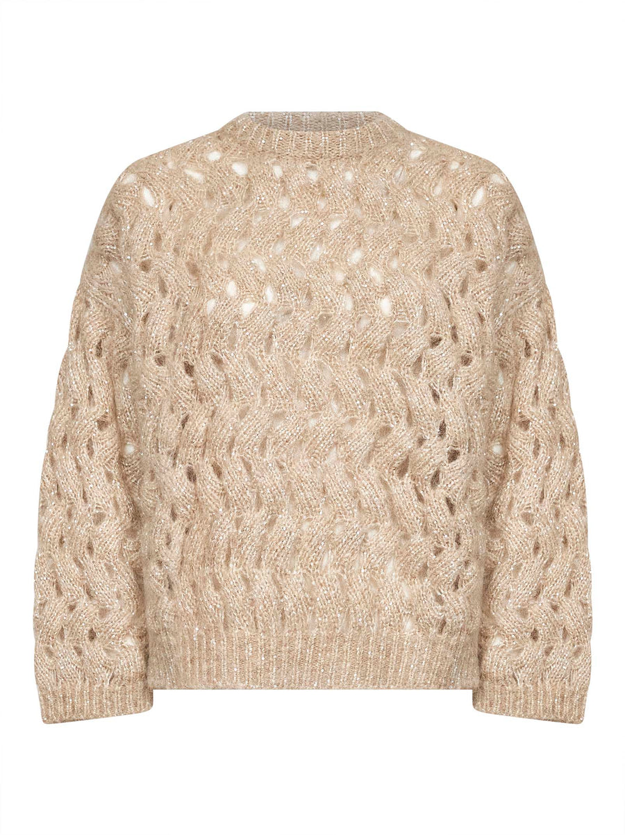 Knit Sweater Zigzag Cable Beige Mohair
