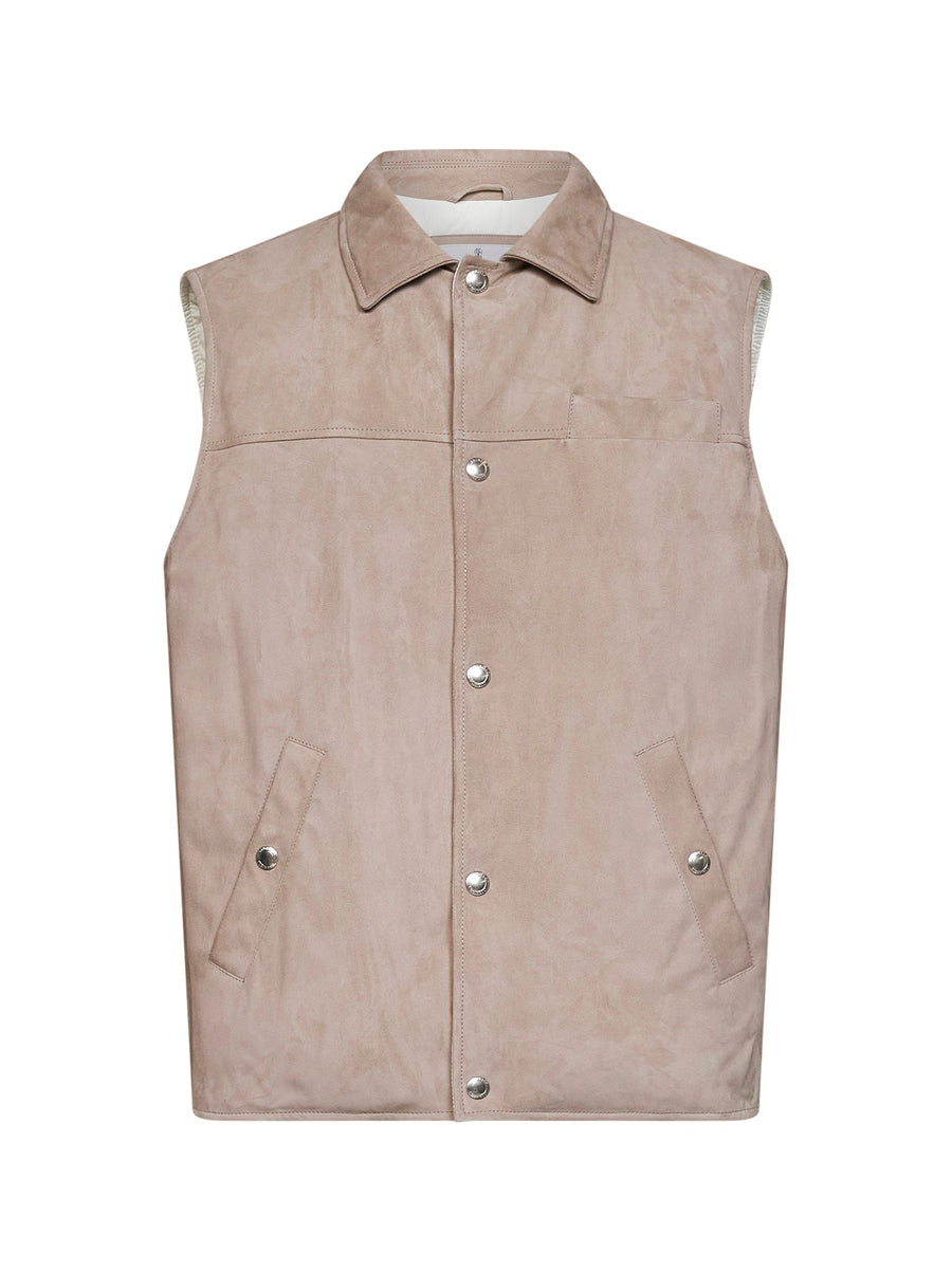 Padded Vest Suede — Mud Calf Leather & Down Jackets