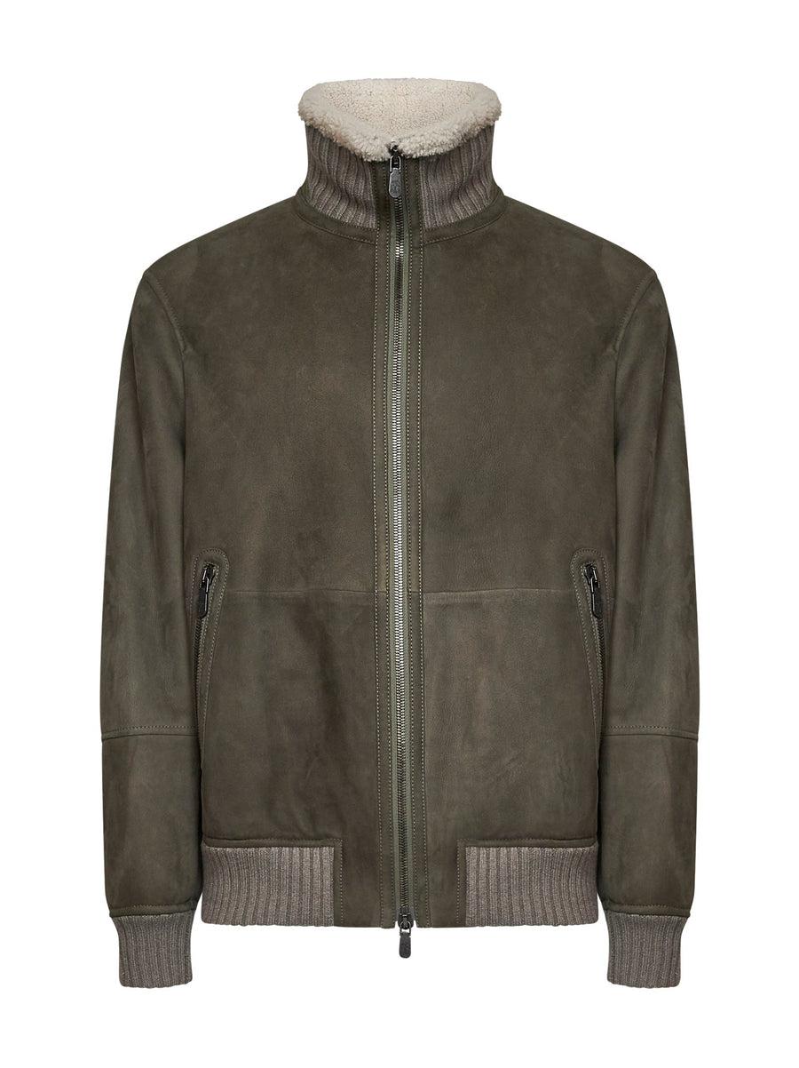 Bomber Jacket Sheepskin Military Green Polyamide