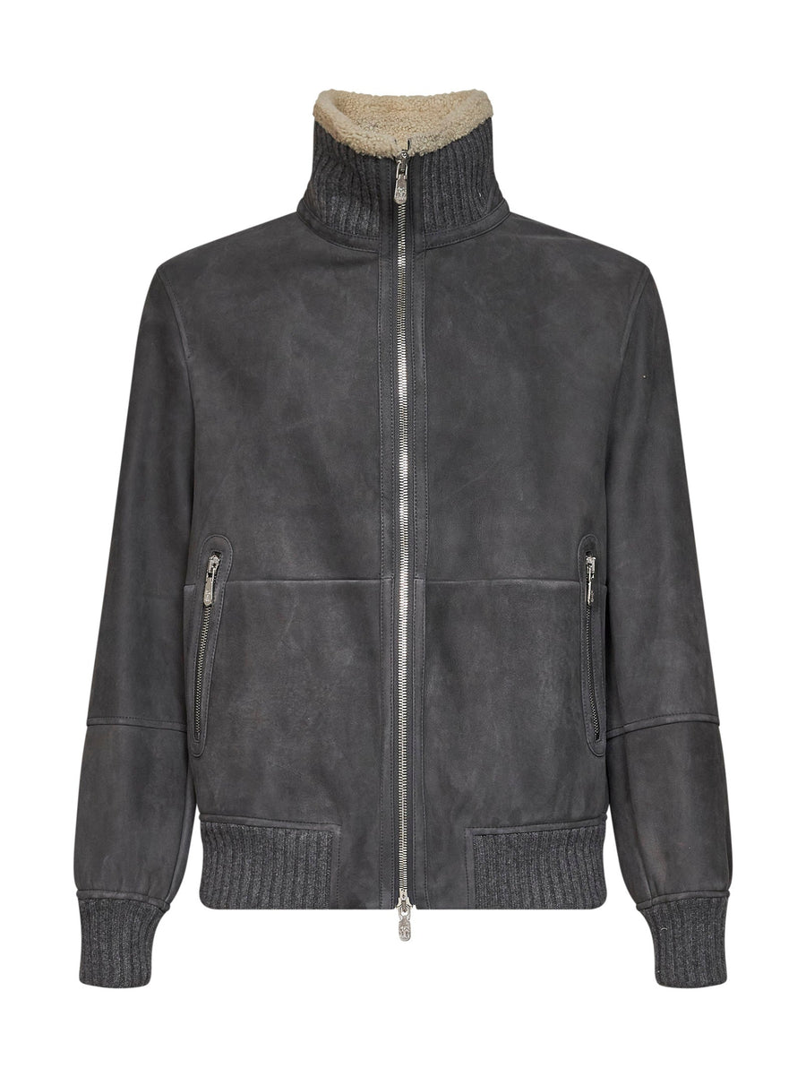 Sheepskin Bomber Jacket Steel Grey Virgin Wool
